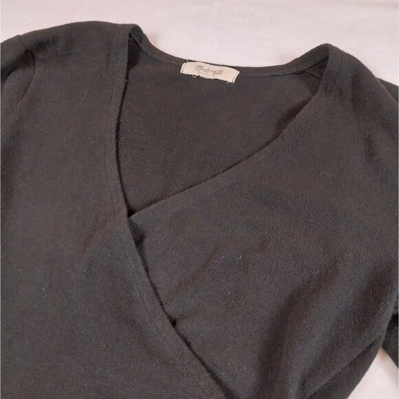 Madewell Long Sleeve Black Bodysuit‎ Faux Wrap Surplice Soft sz S - Picture 5 of 12
